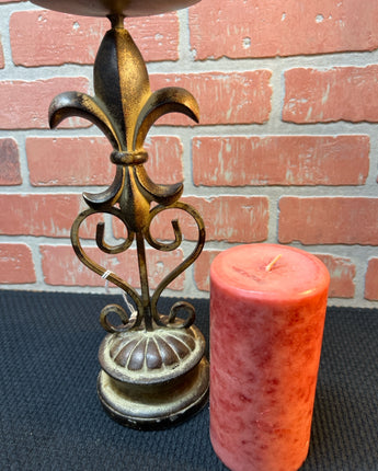 BROWN METAL DISTRESSED CANDLE HOLDER 12"X4.25"X4.25"