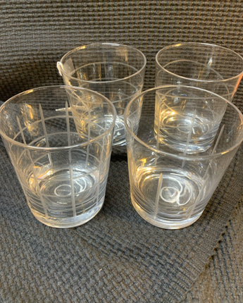 SET OF 4 CRYSTAL FIFTH AVENUE ETCHED BAR GLASSES 4" X 3.5"