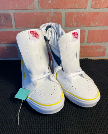 VANS SKATEBOARD HIGH TOP WHITE W/YELLOW STRIPE SNEAKERS MEN'S SIZE 8 WOMEN'S 9.5