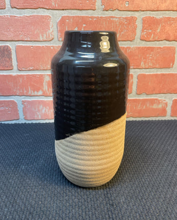 BROWN & BLACK SALT GLAZED POTTERY VASE 9"X4.5"X4.5"