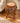 CARVED ROUND WOODEN PLANT STAND WITH MARBLE INSERT, GRAPE AND LEAF DETAILS