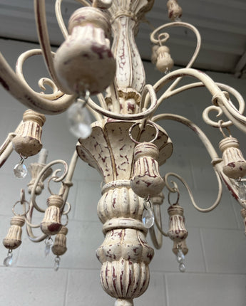 ARHAUS SHABBY CHIC CHANDELIER WOOD & IRON 6 LIGHT SCROLLED ARM