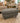 NEW ARHAUS, GRAY/BLUE TWEED OTTOMAN, 27" x 17" x 20.5"