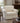 ARHAUS IVORY ACCENT CHAIR WITH TAUPE TRELLIS PATTERN, ROLLED ARMS