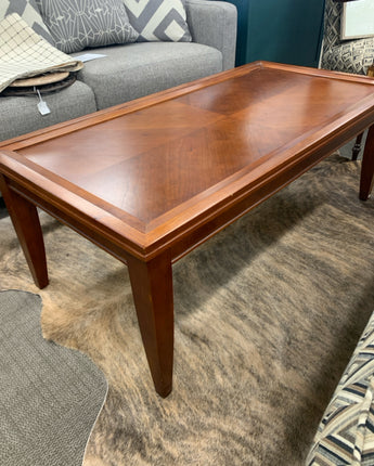 COFFEE TABLE STAINED LIGHT BROWN INSET TOP 48" W x 24" L  x 18" H