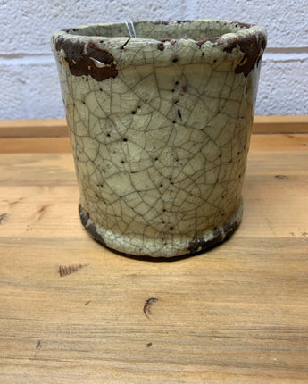 CROCK CREAM CRACKLE WITH BROWN DISTRESSING