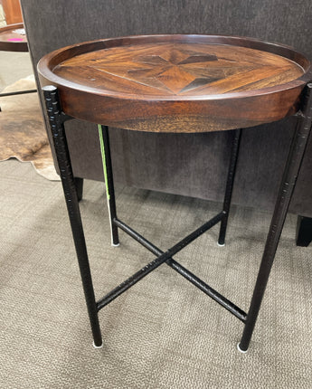 ARHAUS, ROUND TABLE, SOLID WOOD w/ METAL BASE