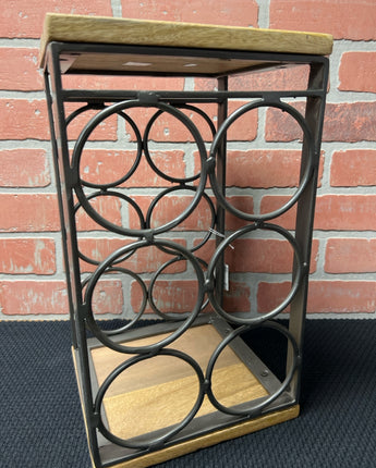 GRAY METAL & WOOD WINE RACK FOR 6 BOTTLES 15"X8"X8.5"