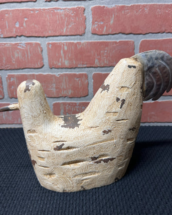 PARK HILL FOLK ART RESIN CREAM & METAL HEN 7.5"X4"X11"