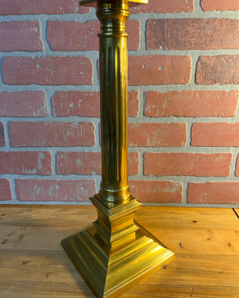 BRASS GRECIAN COLUMN CANDLE HOLDER WITH SQUARE STACKED BASE