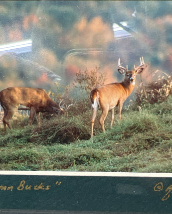 R. K GRUBBS "AUTUMN BUCKS" BROWN WOOD FRAME  7"X8.5"