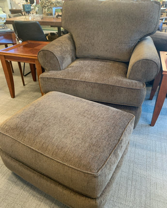 ARHAUS CHAIR AND OTTOMAN DARK BROWN