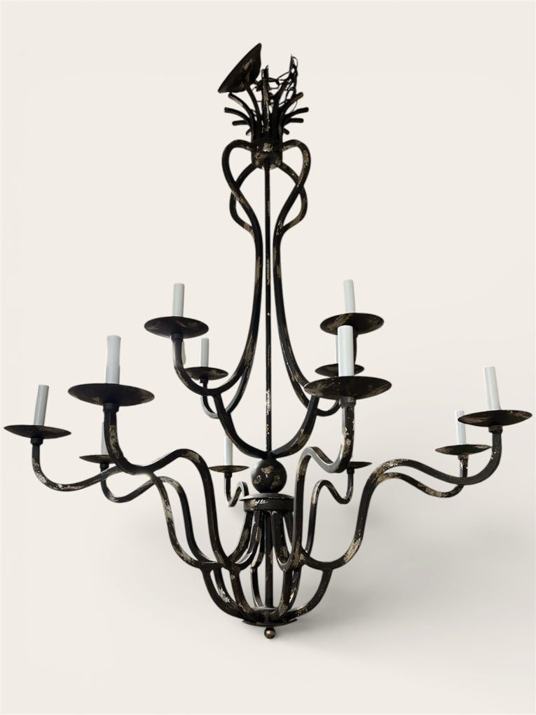 ARHAUS, CANDLE STYLE, BLACK & GOLD DISTRESSED LARGE CHANDELIER ...