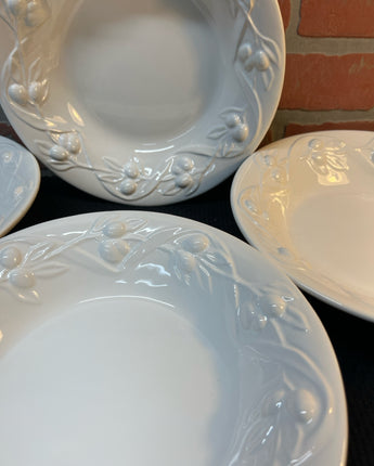 IPATRIZI FOR WILLIAM SONOMA WHITE PASTA BOWLS EMBOSSED OLIVES 2.5"X10.25"X10.25"