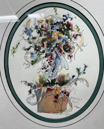 WATERCOLOR BLOSSOMS & BERRIES OVAL FLORAL 236/900  15.5"X13.5"
