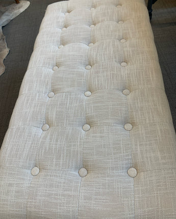 OTTOMAN WITH STORAGE CREAM TUFTED FABRICWITH  NAILHEADS