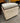 TAN/CREAM SQUARE STORAGE OTTOMAN W/WOOD TRAY