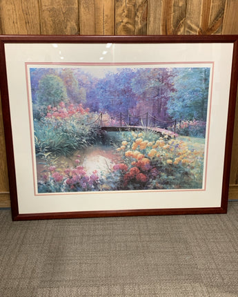 CHARLES ZAHN "MILLBROOK CROSSING" BRIDGE & FALL FLOWERS 34"X42.5"