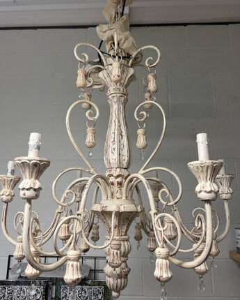 ARHAUS SHABBY CHIC CHANDELIER WOOD & IRON 6 LIGHT SCROLLED ARM