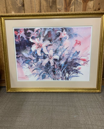 BRENT HEIGHTON RETURNING LITHOGRAPH PINK TIGER LILLIES 31"X39"