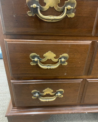 CHERRY STAINED NIGHT STAND w/ 3 DRAWERS, GOLD HARDWARE