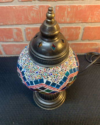 MINI TURKISH MOROCCAN TABLE LAMP GLASS TIFFANY STYLE TEAL & RED