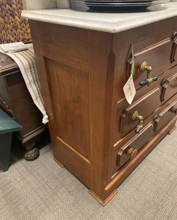 VICTORIAN BATH CHEST WALNUT  WOOD WHITE MARBLE TOP 3 DRAWERS