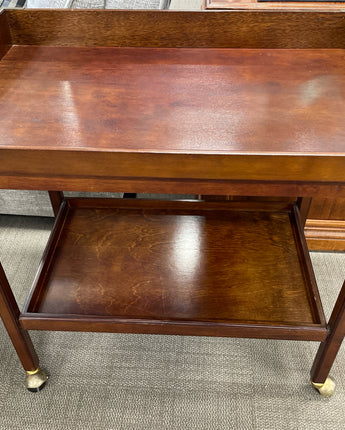 DARK BROWN REMOVABLE TRAY ON  WOOD CART ON WHEELS