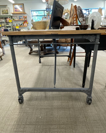 RESTORATION HARDWARE FLATIRON DESK, WOOD TOP, INDUSTRIAL LEGS