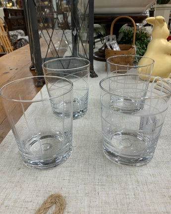 CRYSTAL ROCKS GLASSES FIFTH AVENUE WHITE ETCHED GLASSES SET OF 4
