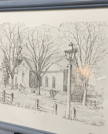 CHARCOAL ARTWORK-CHARLES H. OVERLY BRUTON PARISH CHURCH WILLIAMSBURG VA