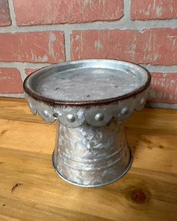 CANDLE HOLDER GALVANIZE METAL ROUND DISTRESSED