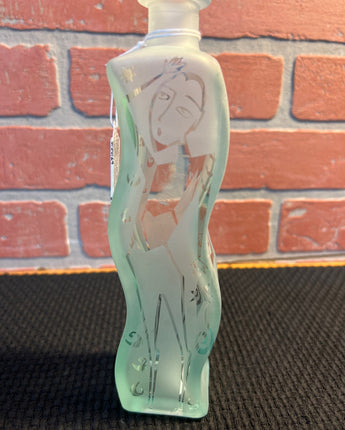 LEANDRA DRUMM ARTIST WHIMSICAL MEN DRY ETCHED GLASS BOTTLE ABSTRACT