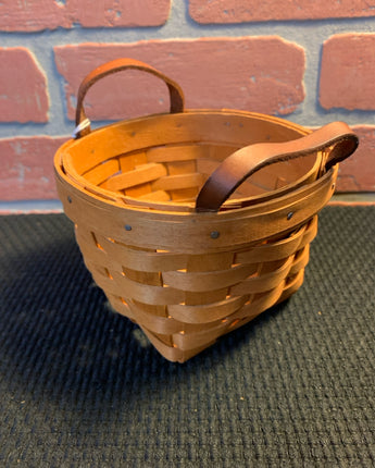 LONGABERGER BASKET, ROUND w/ 2 LEATHER HANDLES