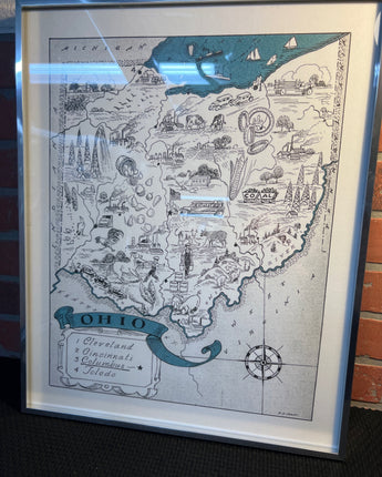 SILVER FRAME WITH WHITE MATTE STATE MAP OF OHIO