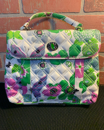 VERA BRADLEY WHITE QUILTED WITH PINK AND GREEN FLOWERS